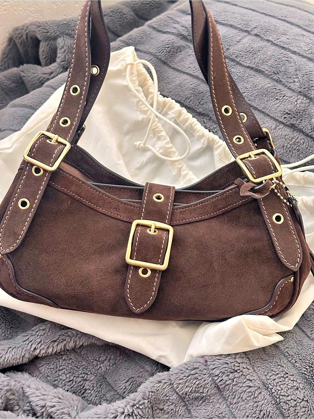 Coach Drifter Shoulder Bag 31 in Suede Brown